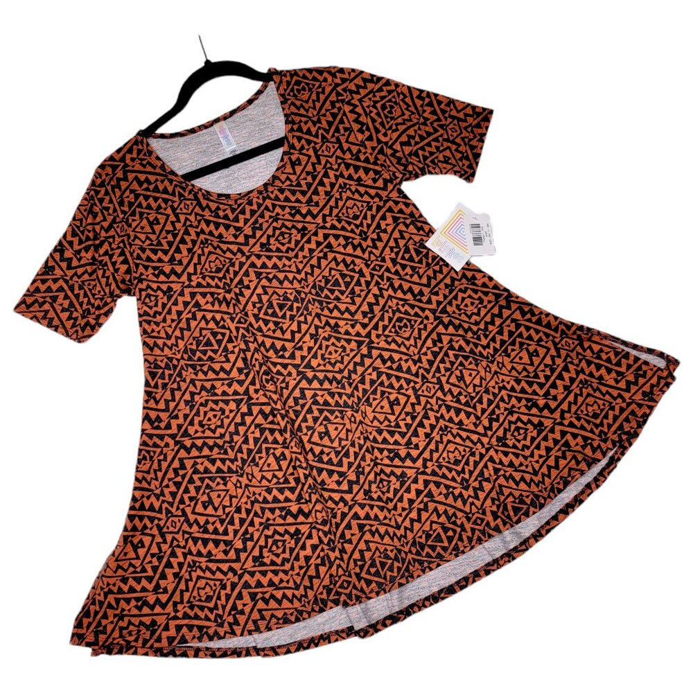 LuLaRoe Perfect T XXS Aztec Geometric Orange Black Fall Swing Tunic Tee Top